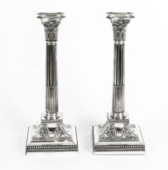 Antique Pair of Silver Plated Candlesticks by James Dixon, 19th Century