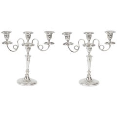 Antique Pair of Silver Plated Two-Branch Candelabra, 19th Century