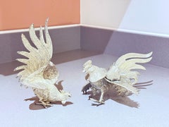 Antique Pair of Silver Rooster Stand, Decoration for Home Décor, Animal Figure