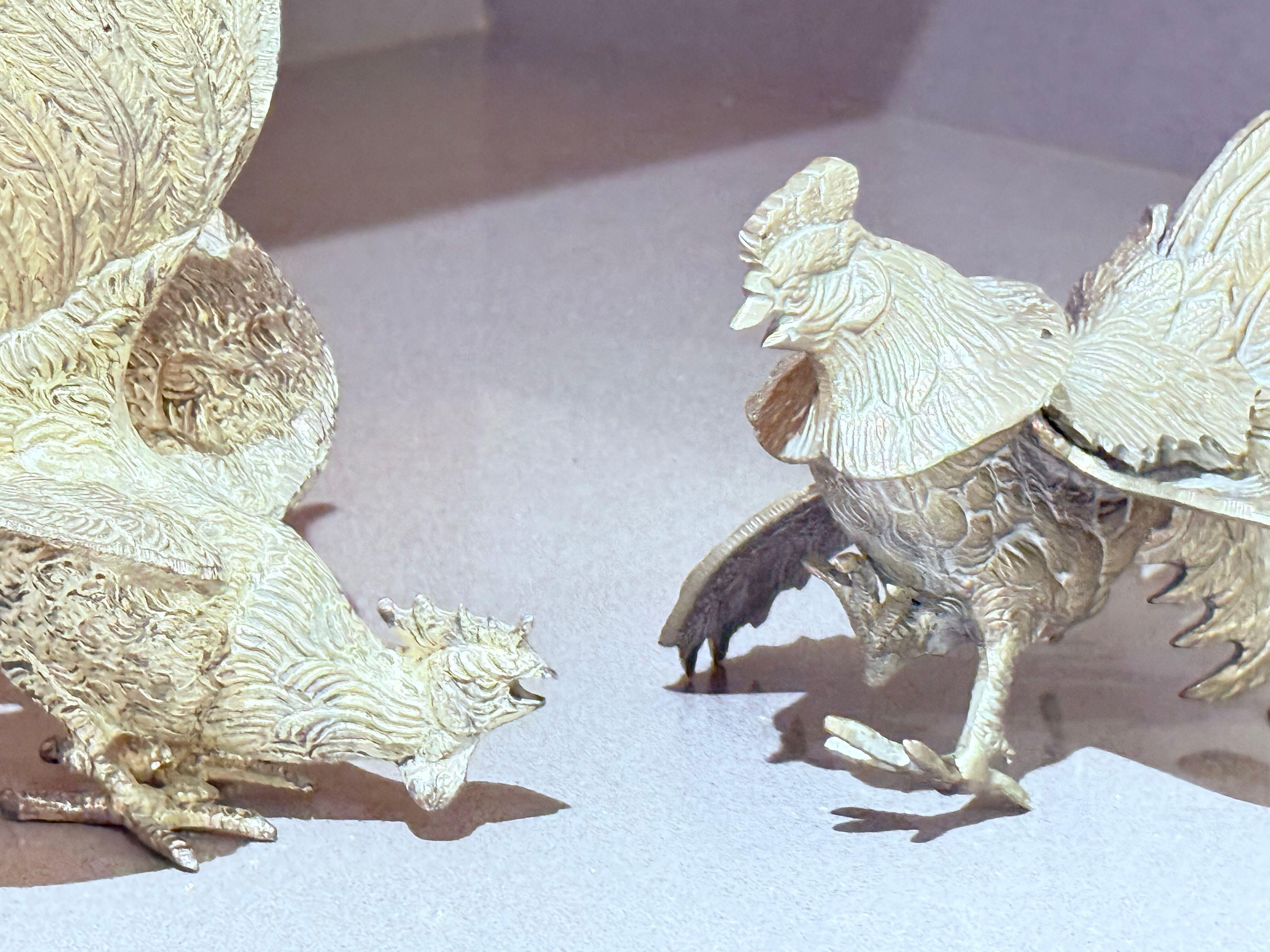 Antikes Paar Silberhahn Stand, Dekoration für Heimdekor, Tierfigur (Hollywood Regency) im Angebot