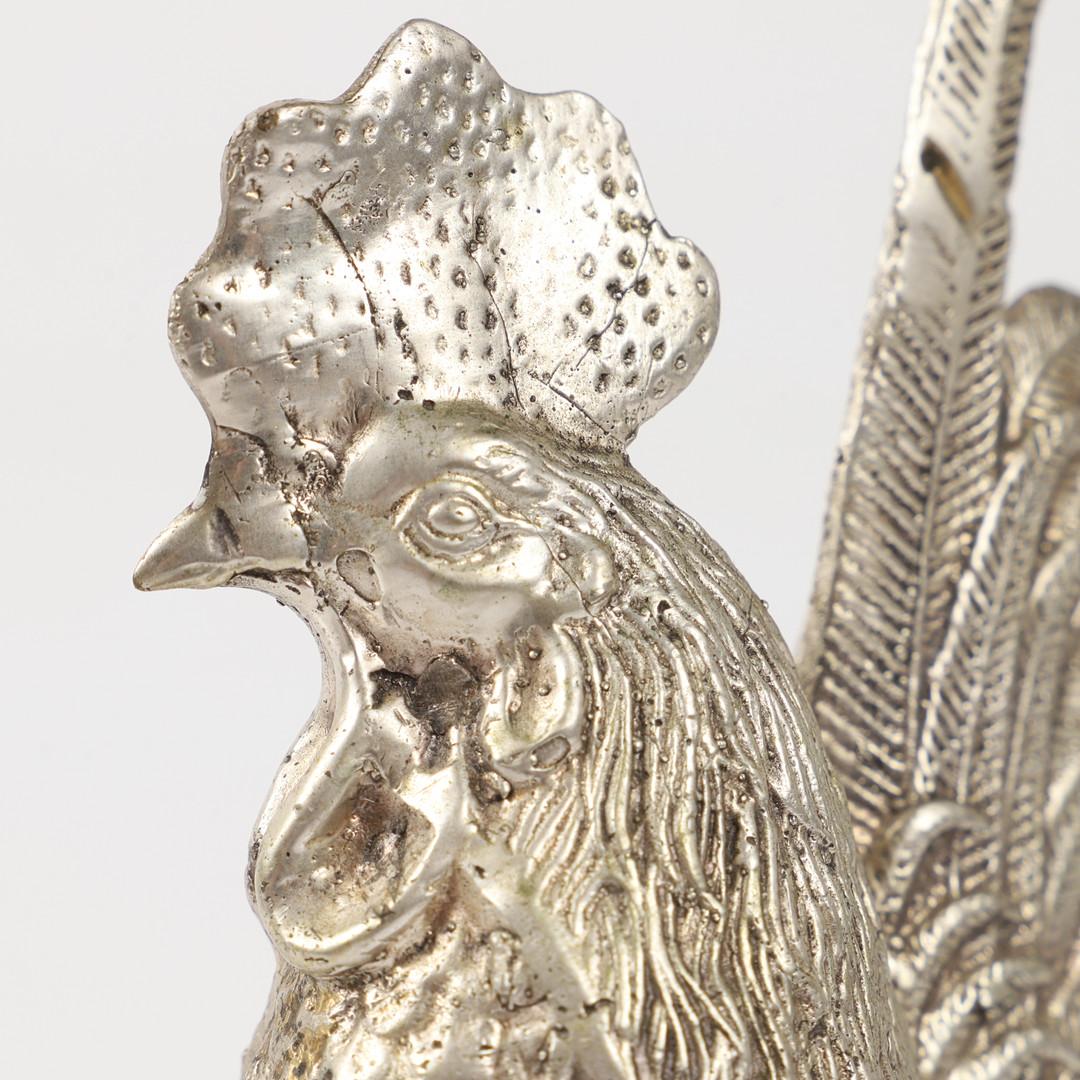 Pareja Antigua de Gallo de Pie de Plata, Escultura Decorativa para el Hogar Italiano en venta