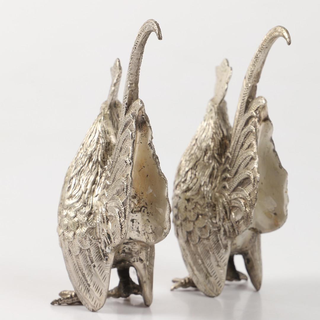 Pareja Antigua de Gallo de Pie de Plata, Escultura Decorativa para el Hogar Tallado en venta