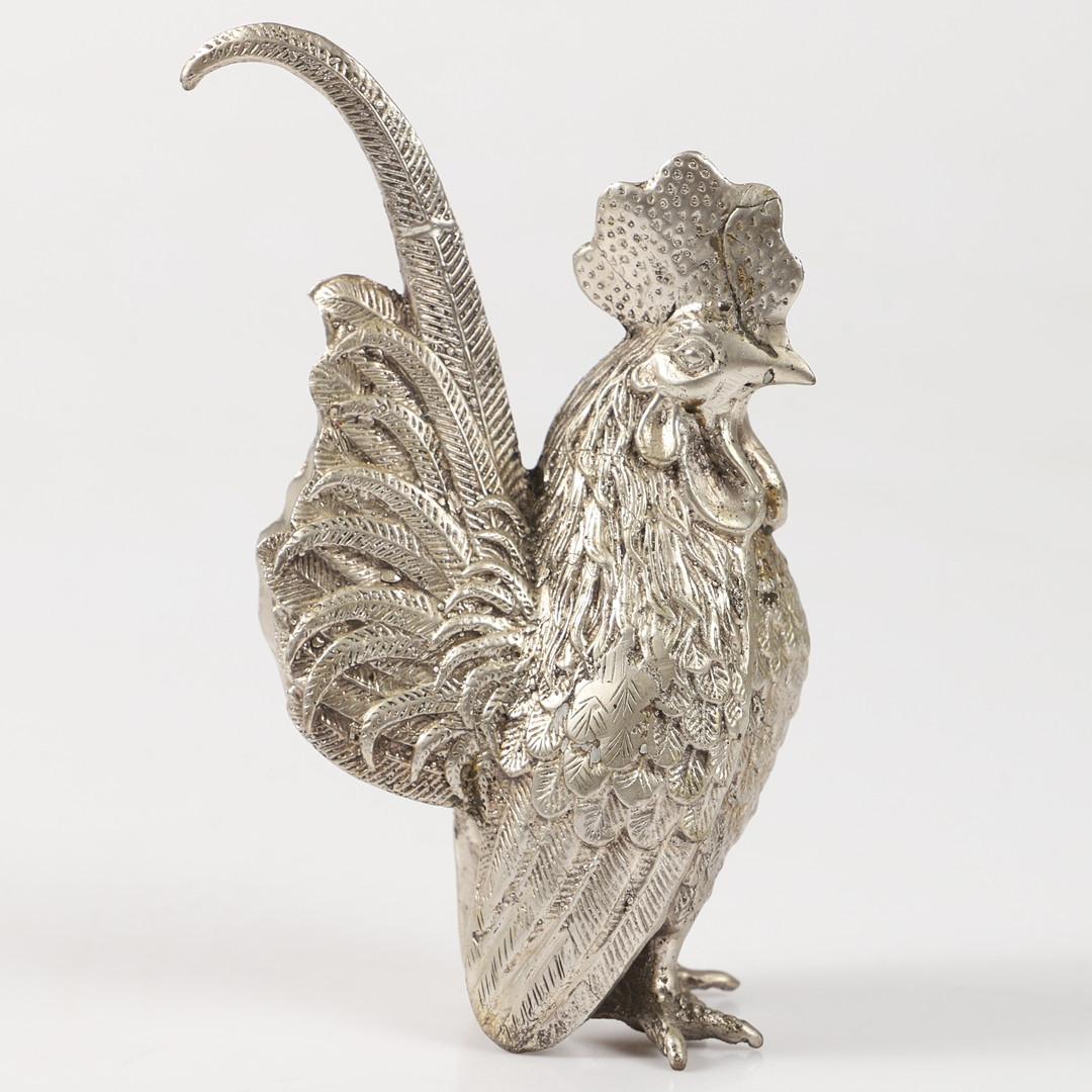 Pareja Antigua de Gallo de Pie de Plata, Escultura Decorativa para el Hogar mediados del siglo XX en venta