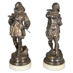 Paire de sculptures duelliste en bronze argenté d'antiquités par A. Claude - 1Y204