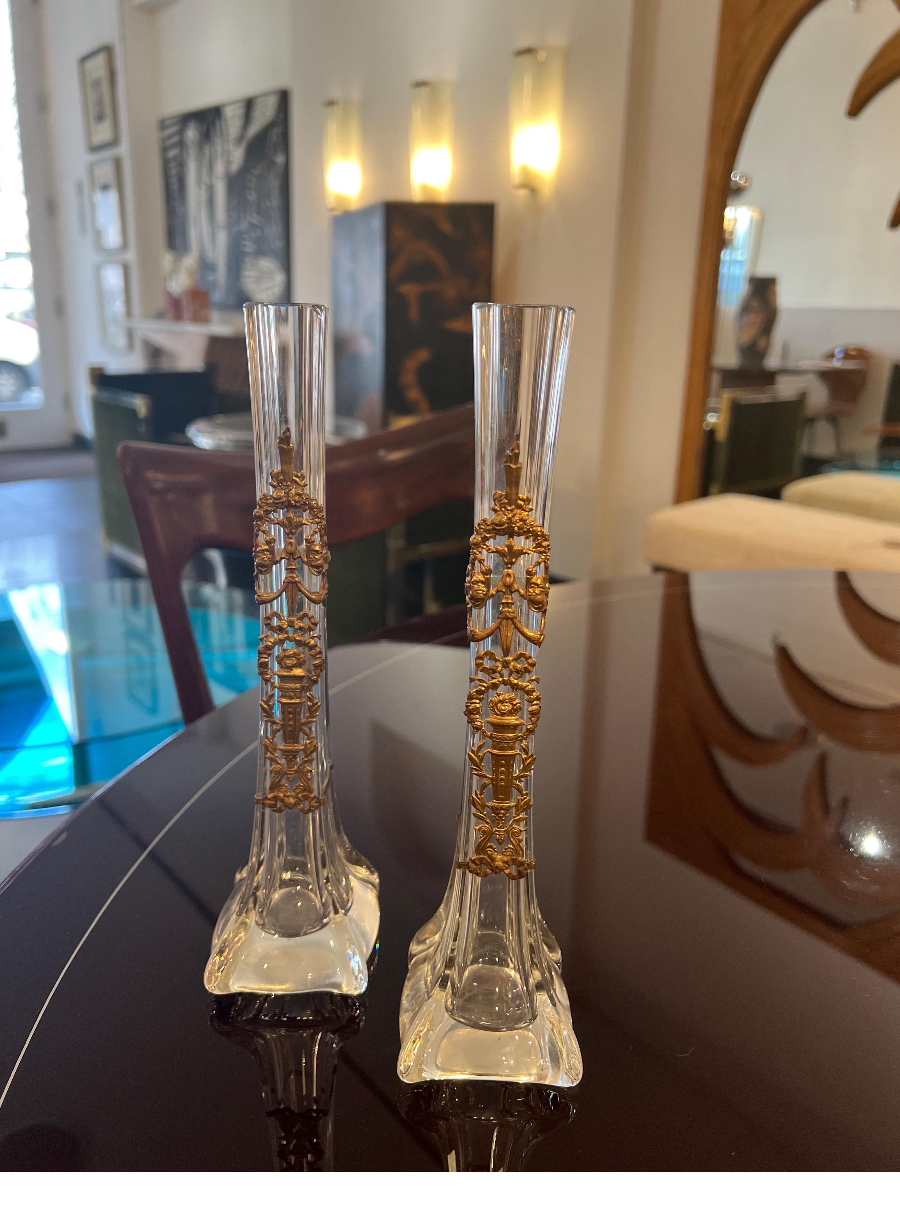 Antique pair of single flower vases by baccarat  In Good Condition For Sale In London, GB