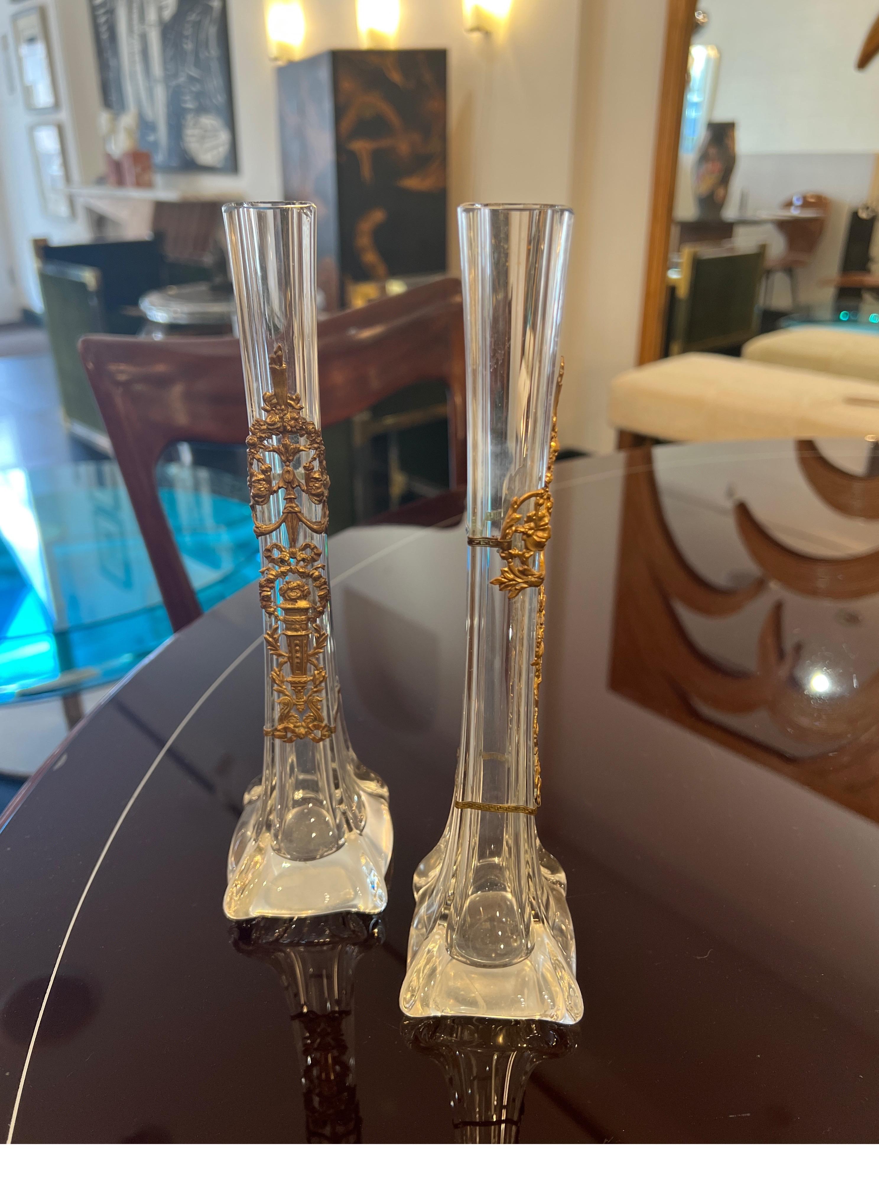 19th Century Antique pair of single flower vases by baccarat  For Sale