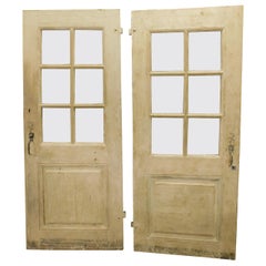 Antique Pair of Single Green Lacquered Glass Doors, 18th Century, Italy