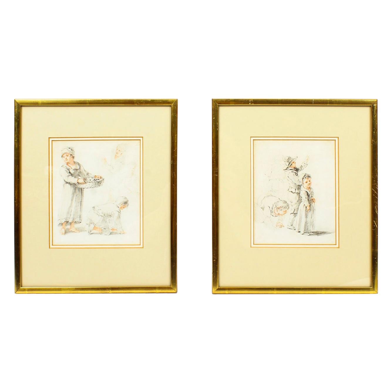 Antique Pair of Sketches by Thomas Barker of Bath, 18th Century
