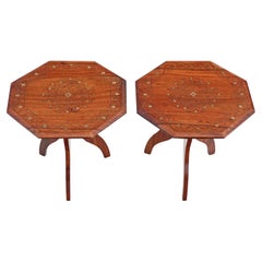 Antique Pair of Small Folding Brass Inlaid Hardwood 'Padauk' Tables C1910