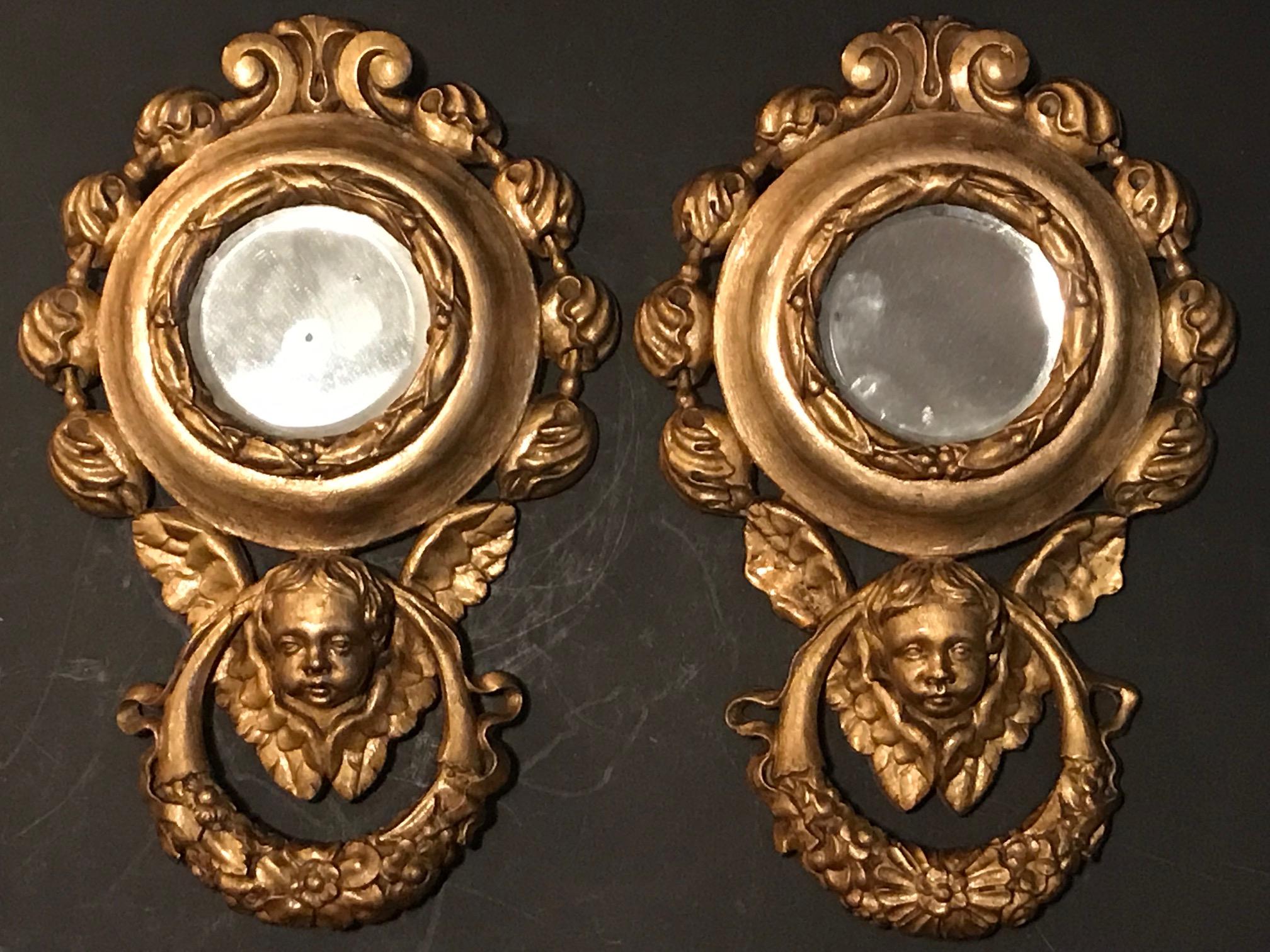 Antique Pair of Small French Baroque Style Carved Giltwood Wall Mirrors 6