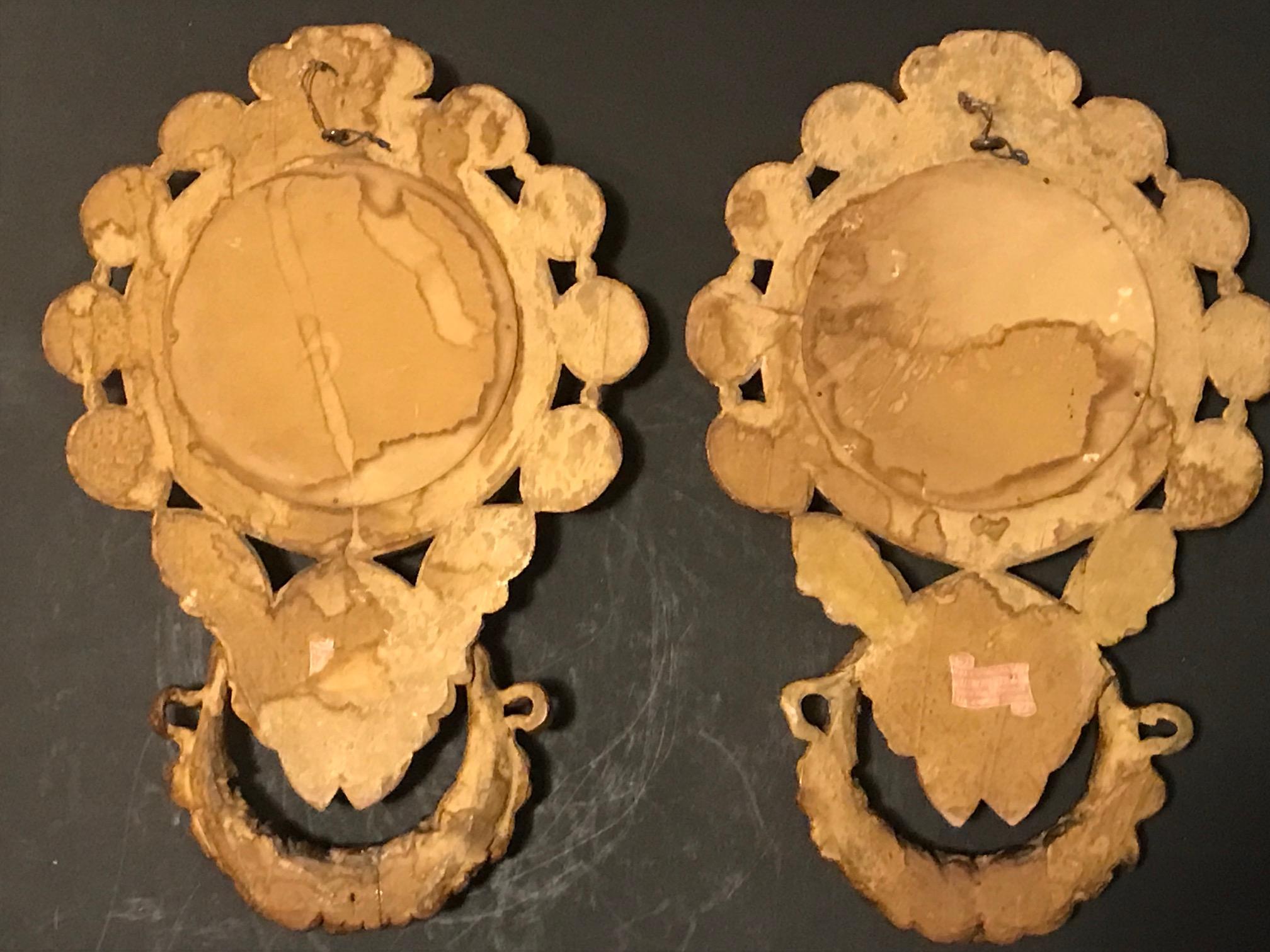Antique Pair of Small French Baroque Style Carved Giltwood Wall Mirrors 8