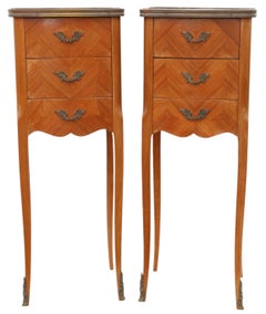 Antique Pair of Small Marquetry Bedside Tables Marble Tops Quality Nightstandss