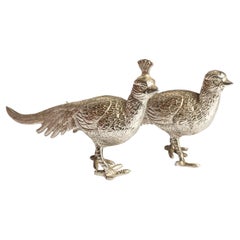 Antikes Paar kleiner silberner Pfau Stand, Dekorationsobjekt für Home Décor