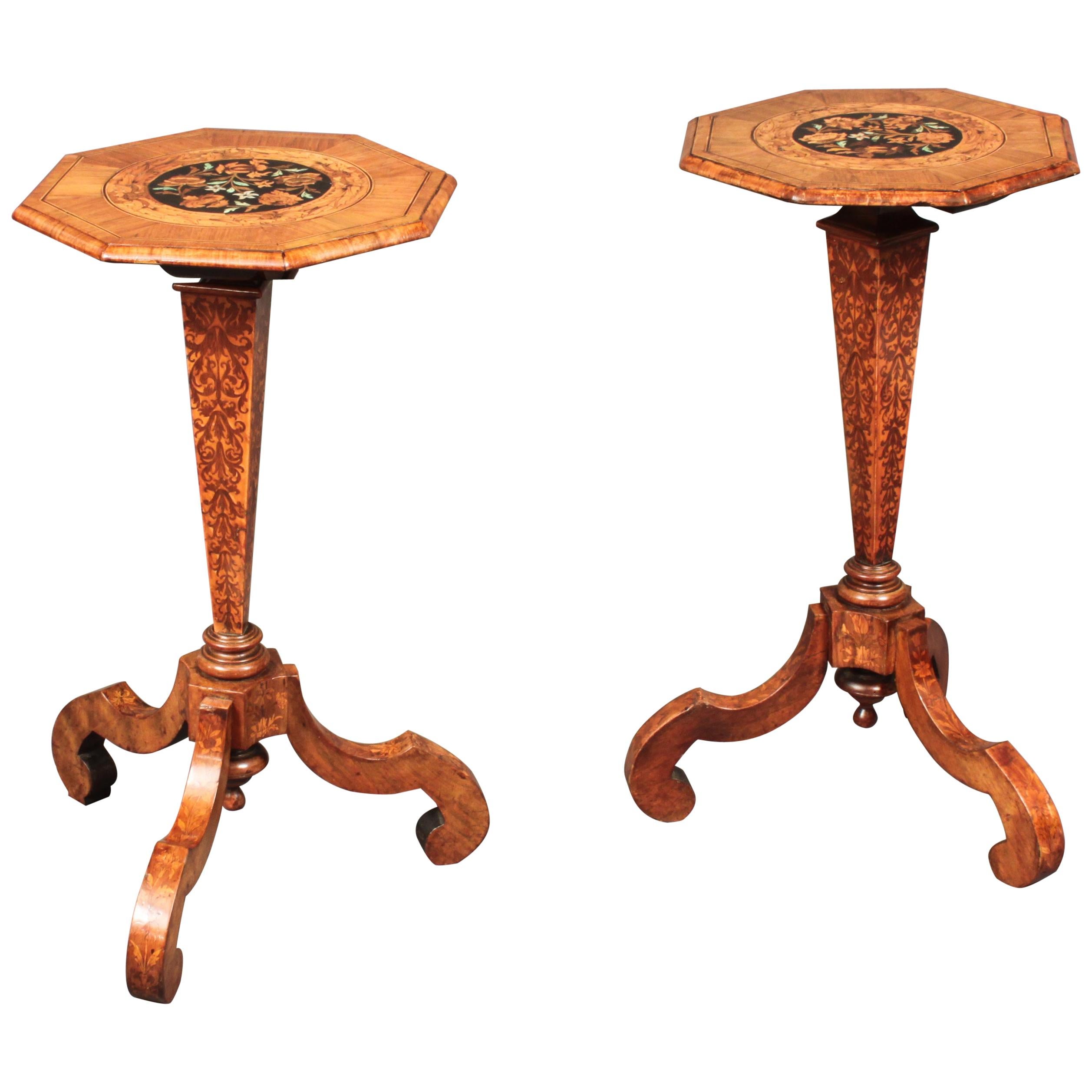 Antique Pair of Small Walnut Marquetry Tables