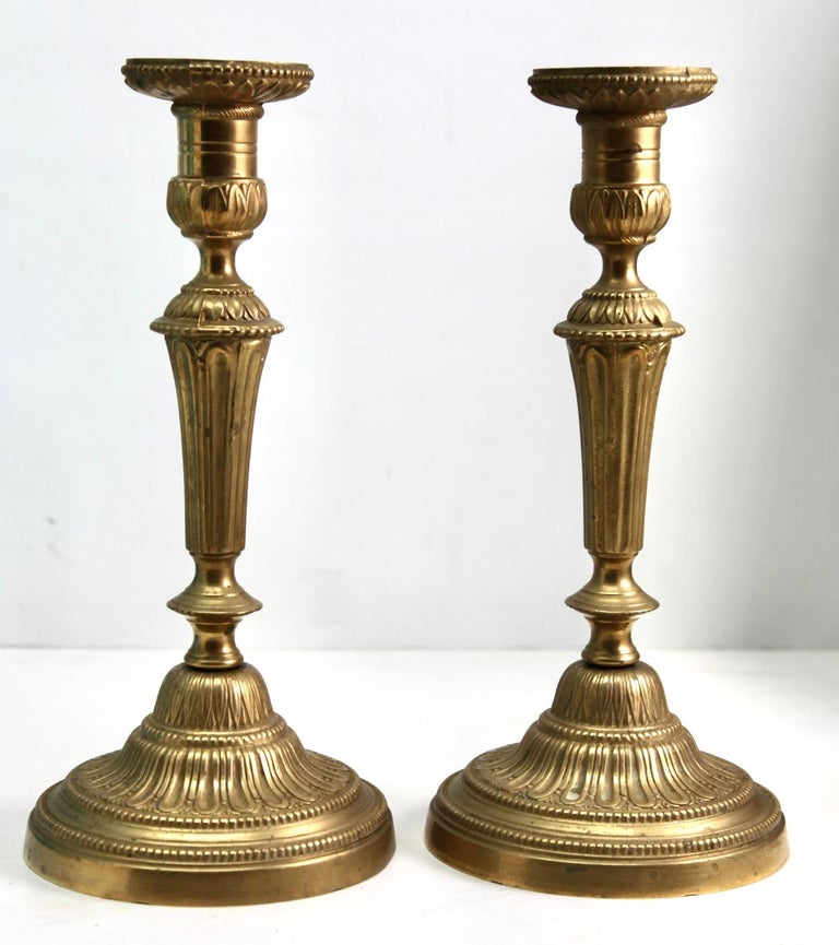 Antique Pair of Solid Cast Brass Candlesticks For Sale at 1stDibs