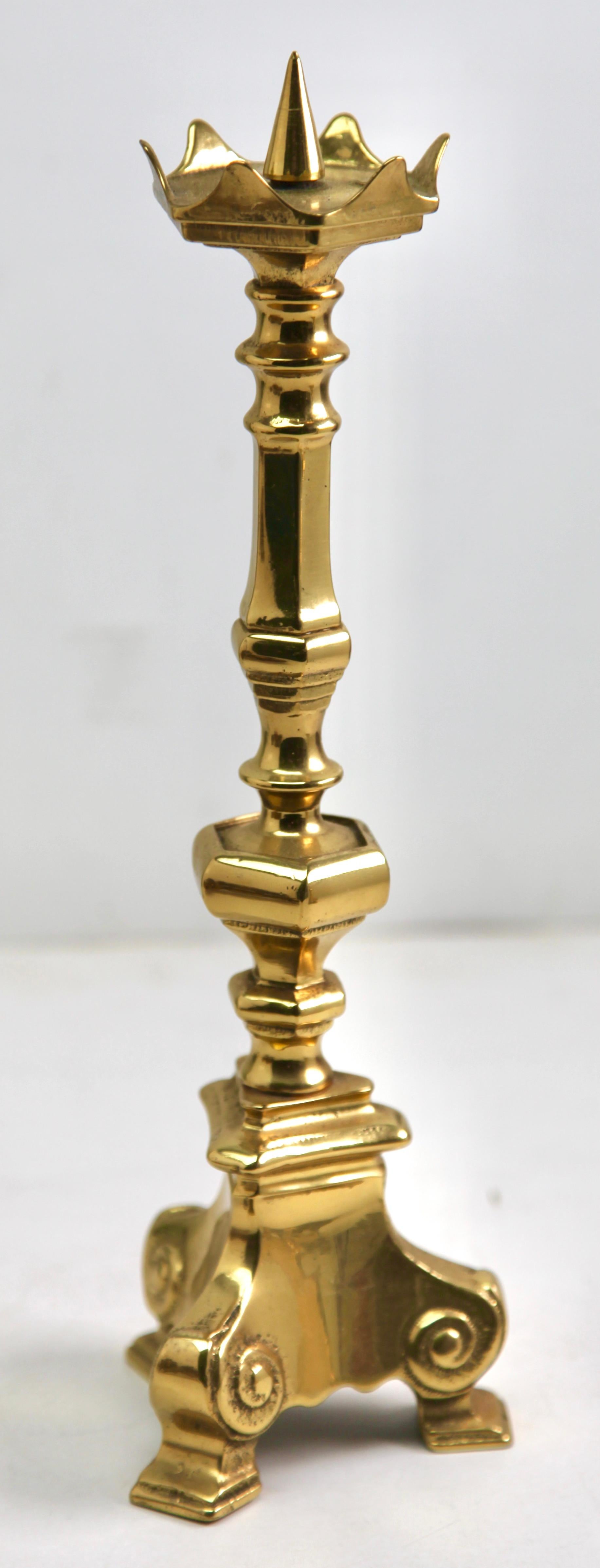 Antique Pair of Solid Cast Brass Candlesticks For Sale 2