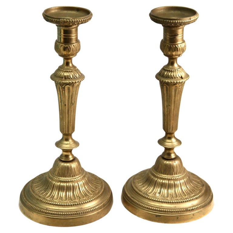 Antique Pair of Solid Cast Brass Candlesticks For Sale at 1stDibs