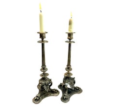 Antique Pair of Solid Cast Brass Candlesticks Originel Patina