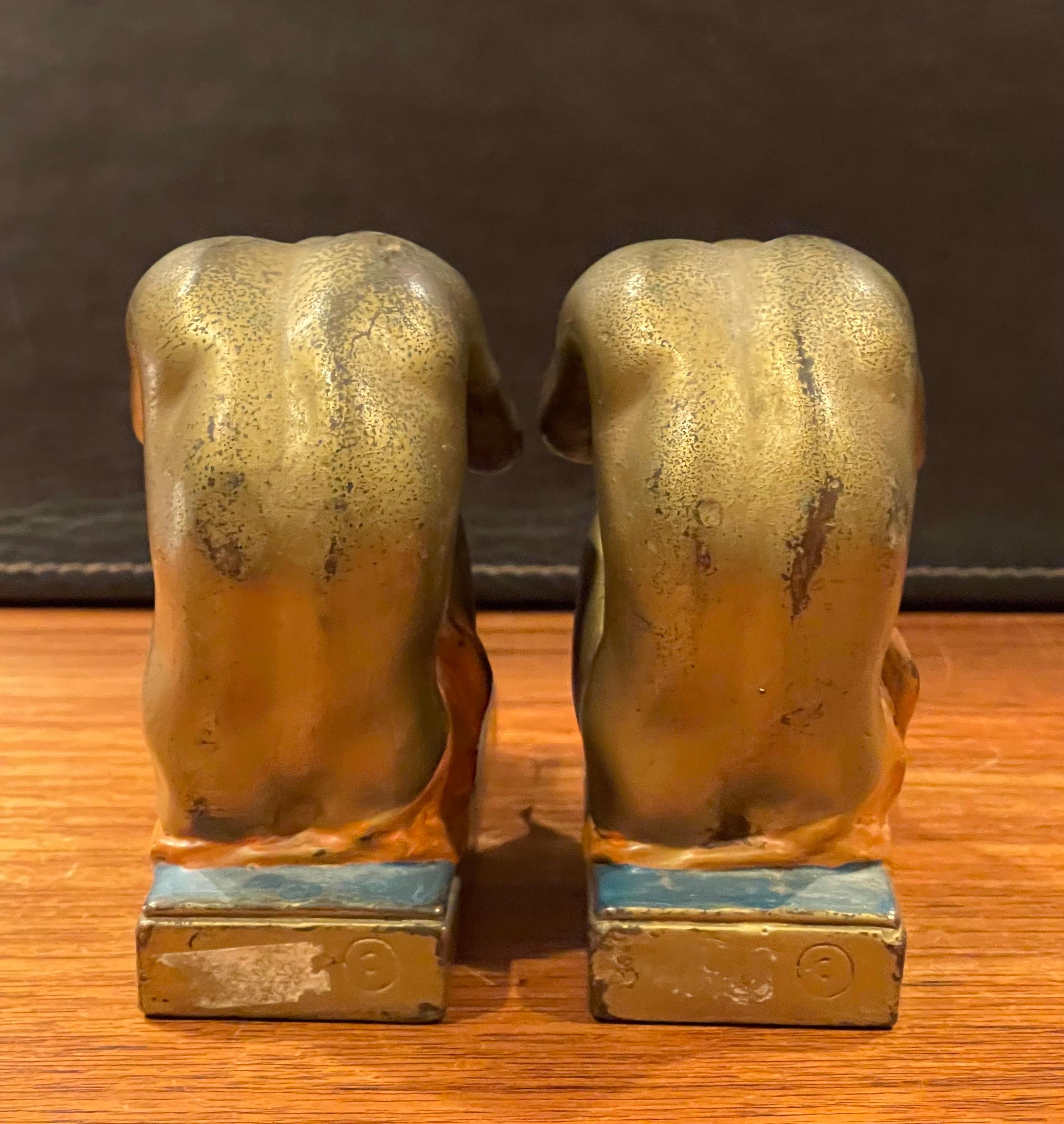 Antique Pair of Solitude / Scholar Bookends in Polychrome Bronze Finish For Sale 4