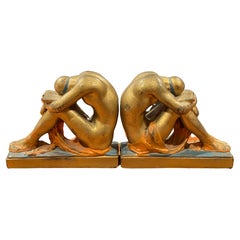 Antique Pair of Solitude / Scholar Bookends in Polychrome Bronze Finish