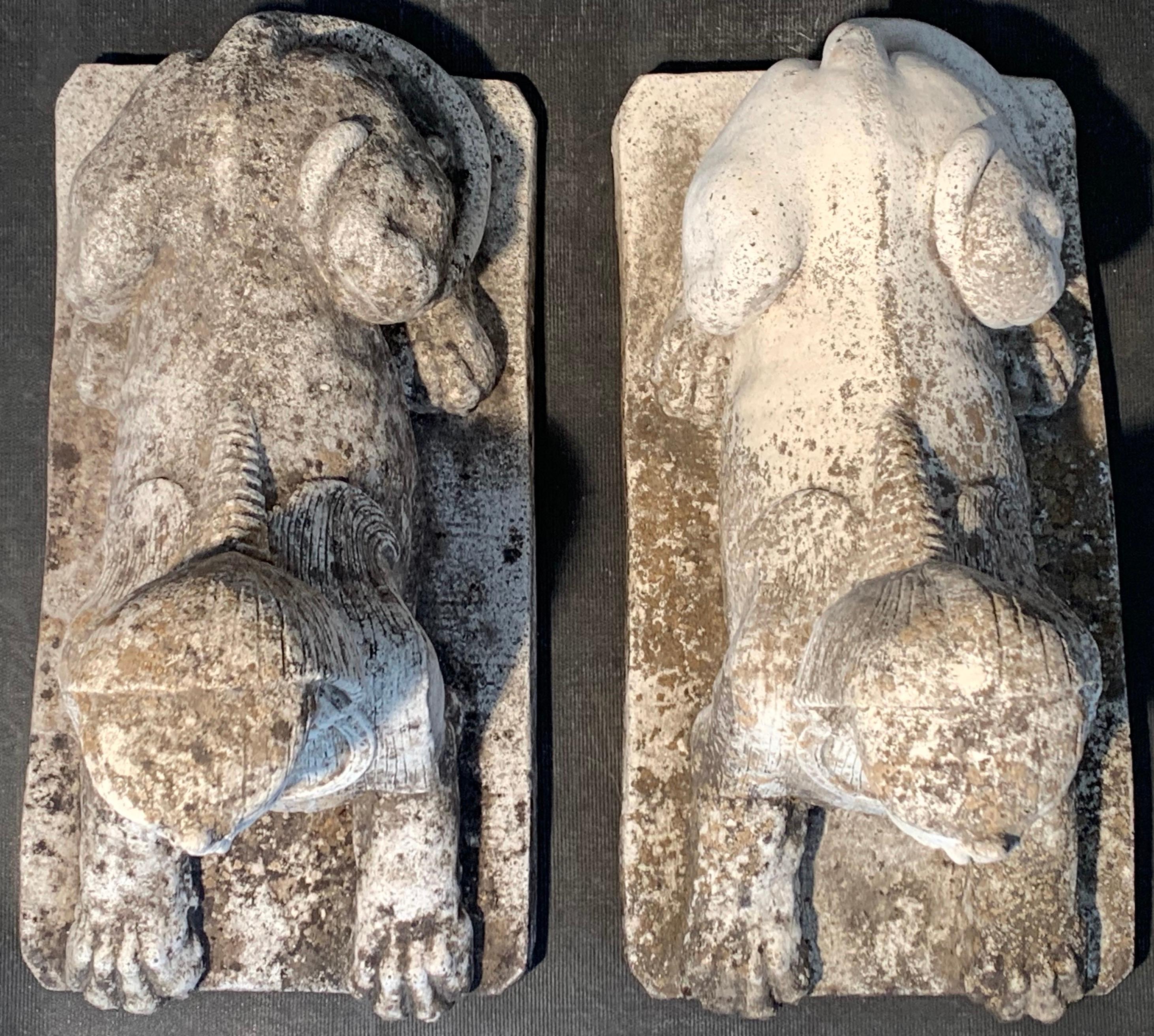 20th Century Antique Pair of Sphinx Pharaoh Head Cast Stone Garden Ornaments, Italy