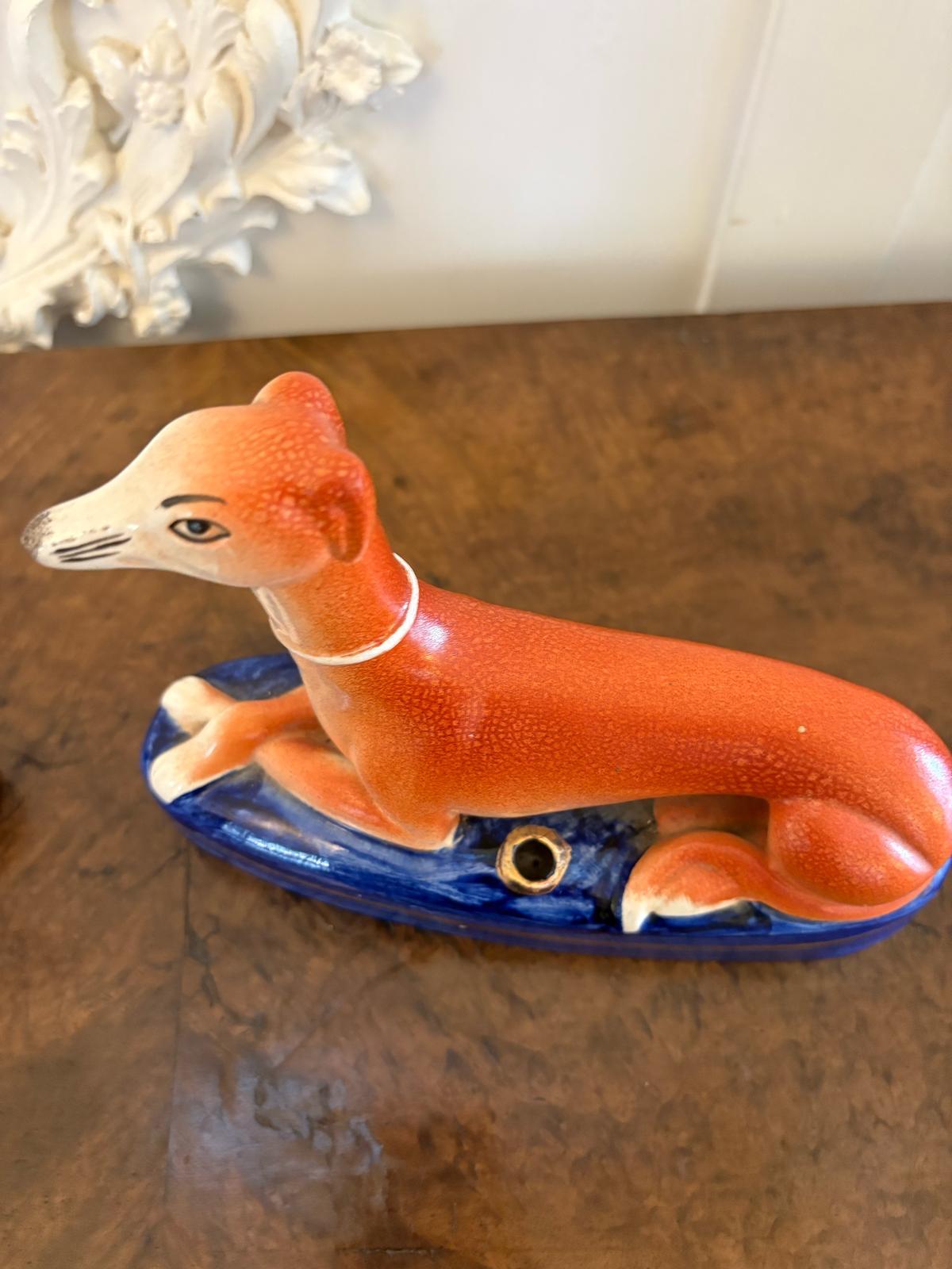 English Antique Pair of Staffordshire Greyhound Inkwells For Sale