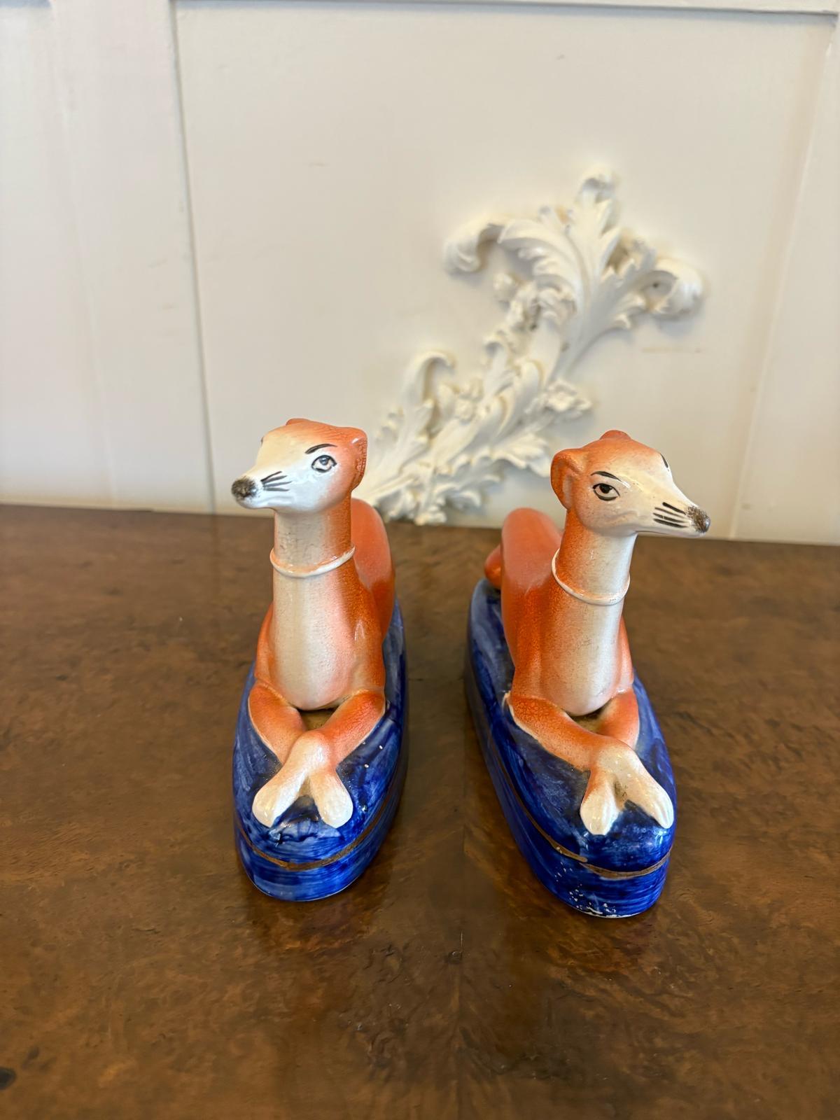Antique Pair of Staffordshire Greyhound Inkwells In Good Condition For Sale In Suffolk, GB