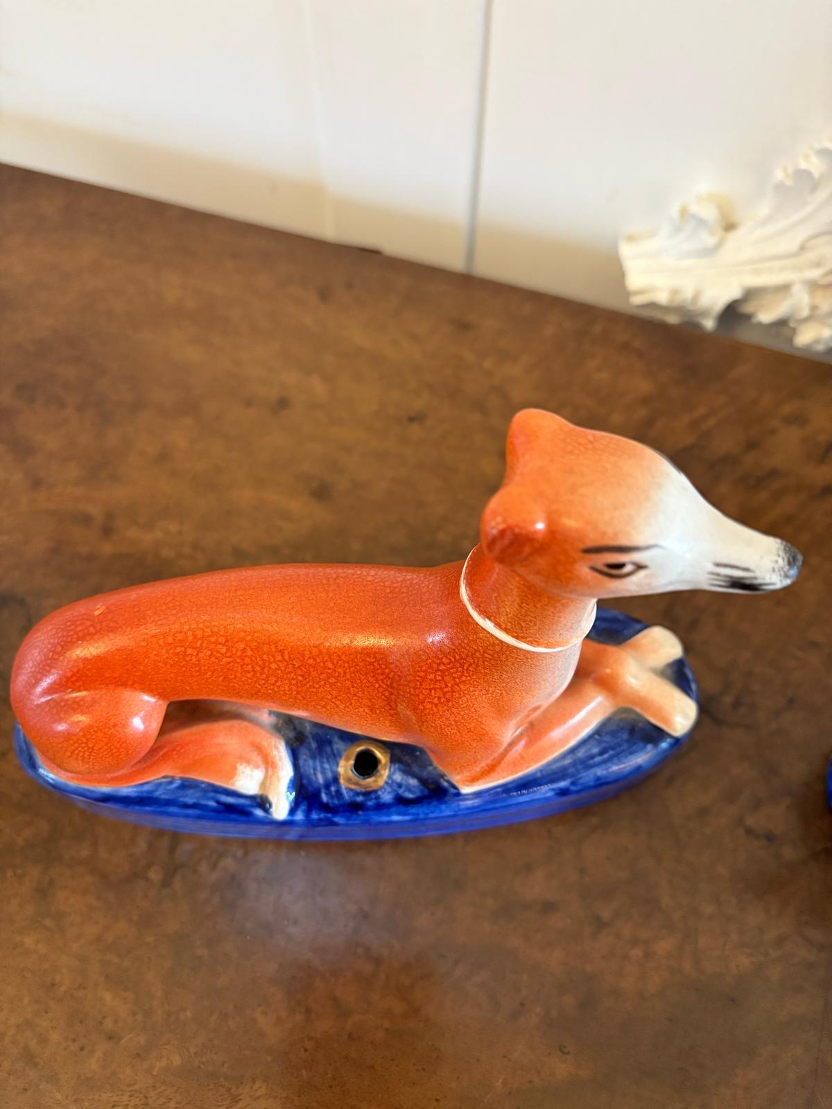 Antique Pair of Staffordshire Greyhound Inkwells For Sale 1