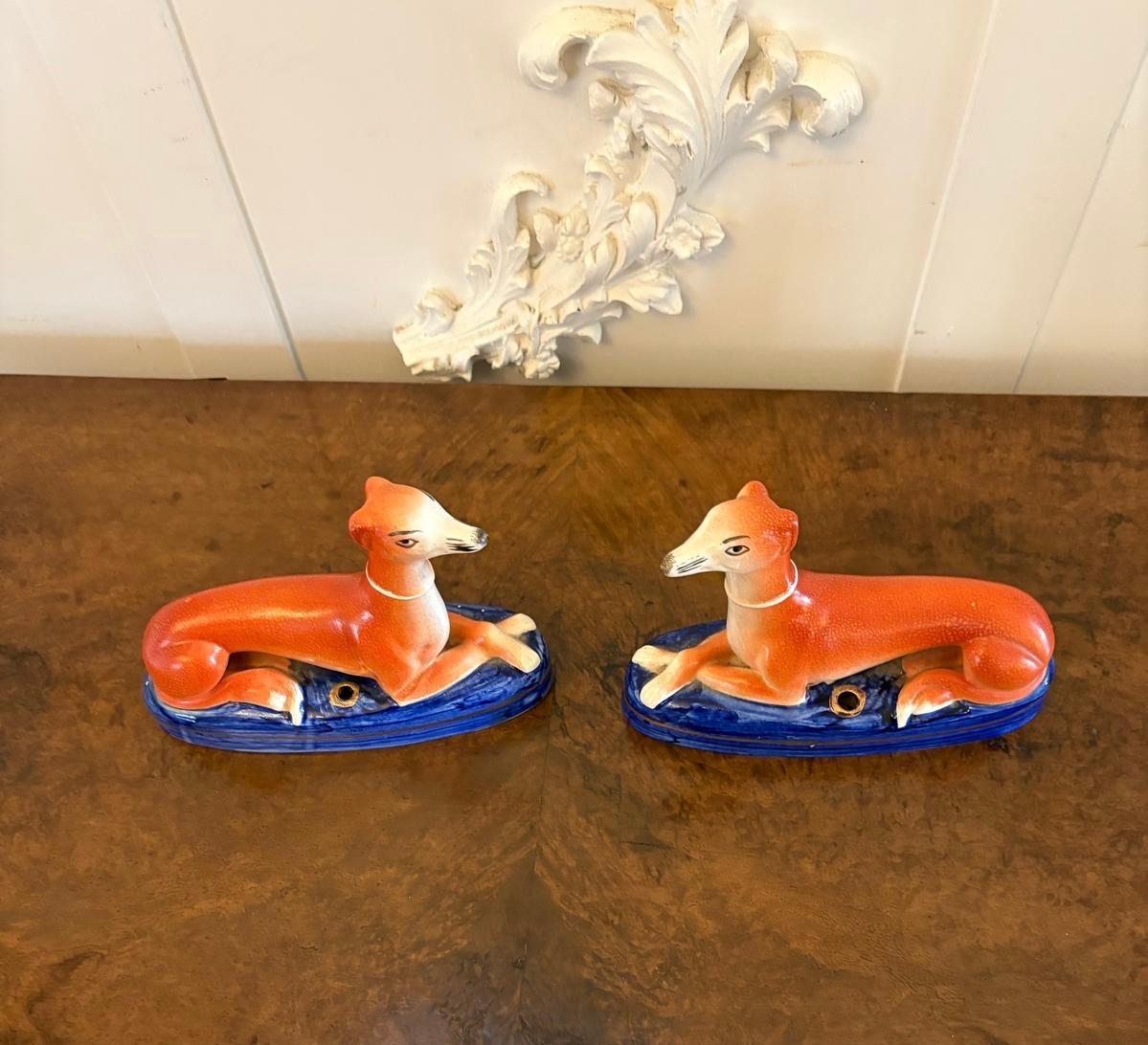 Antique Pair of Staffordshire Greyhound Inkwells For Sale 2