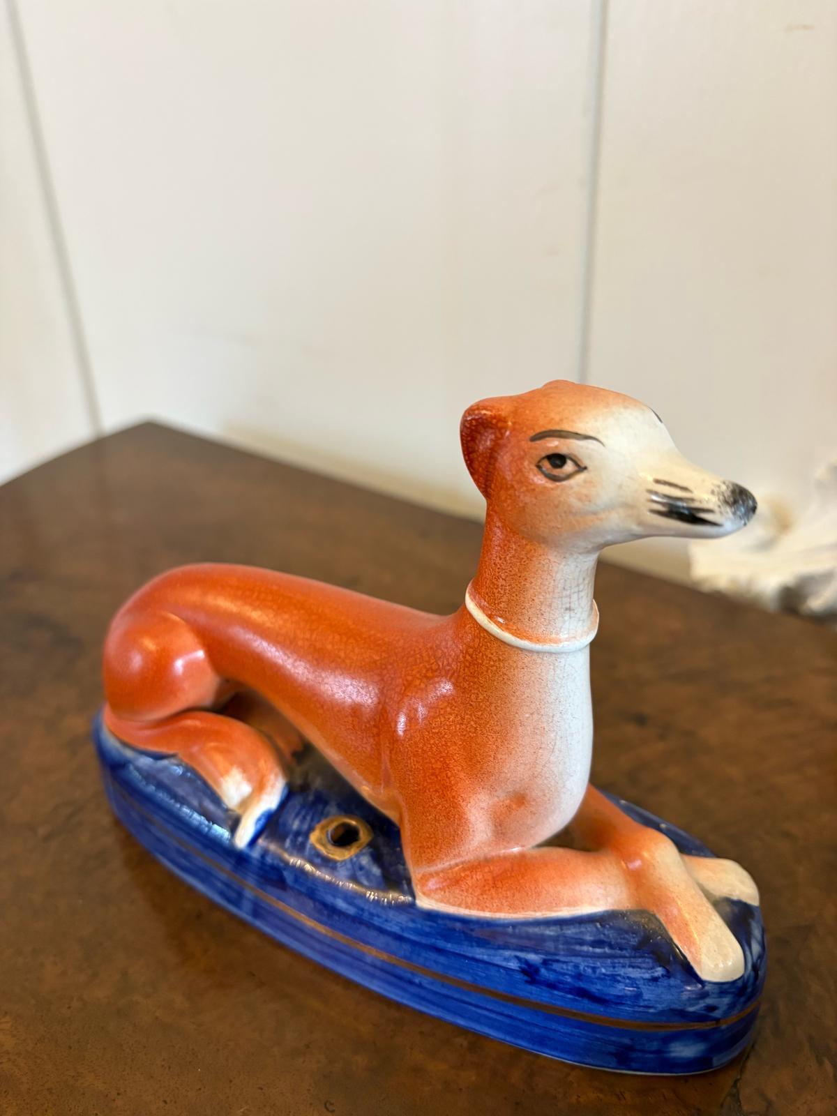 Antique Pair of Staffordshire Greyhound Inkwells For Sale 3