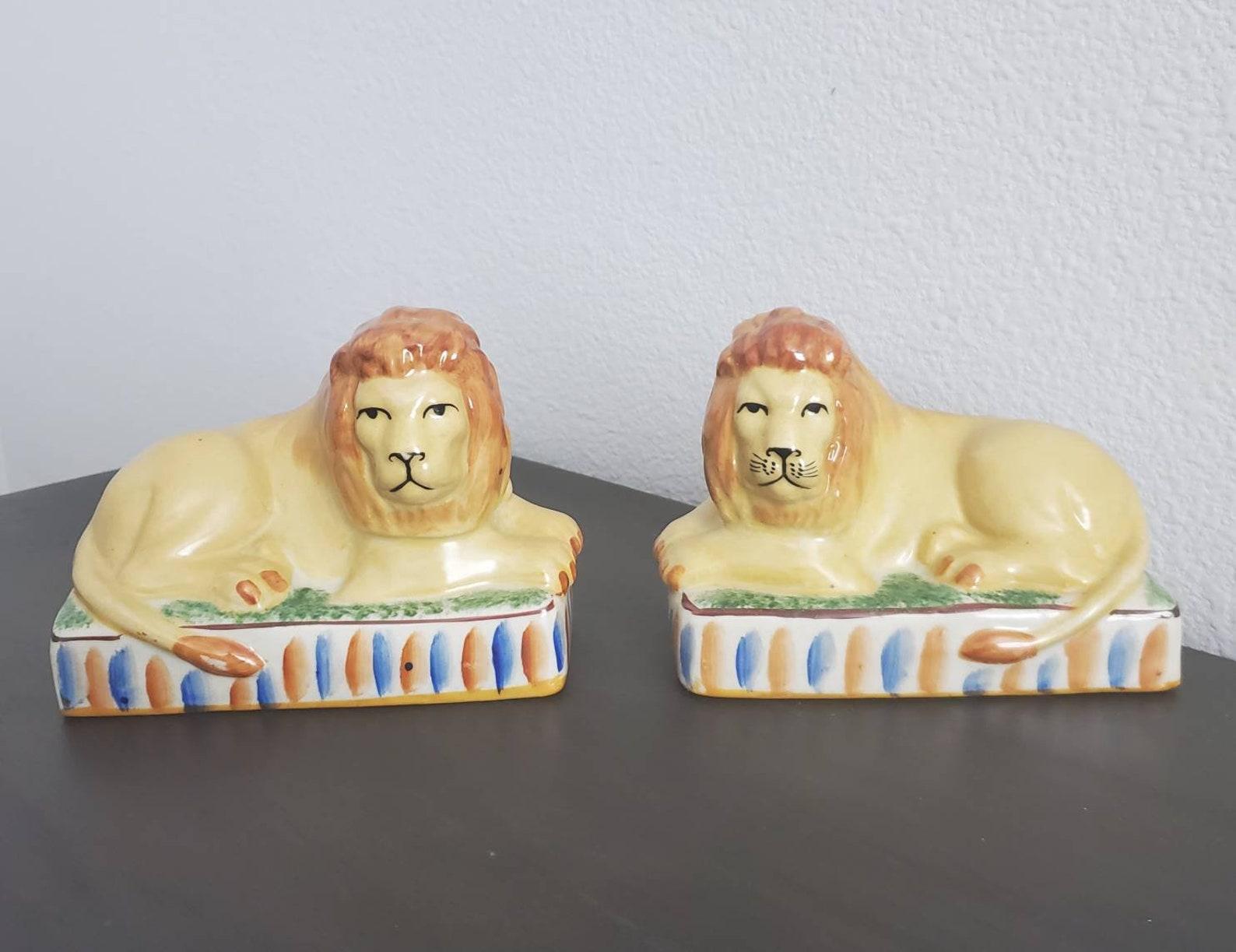 20th Century Antique Pair of Staffordshire Recumbent Lions