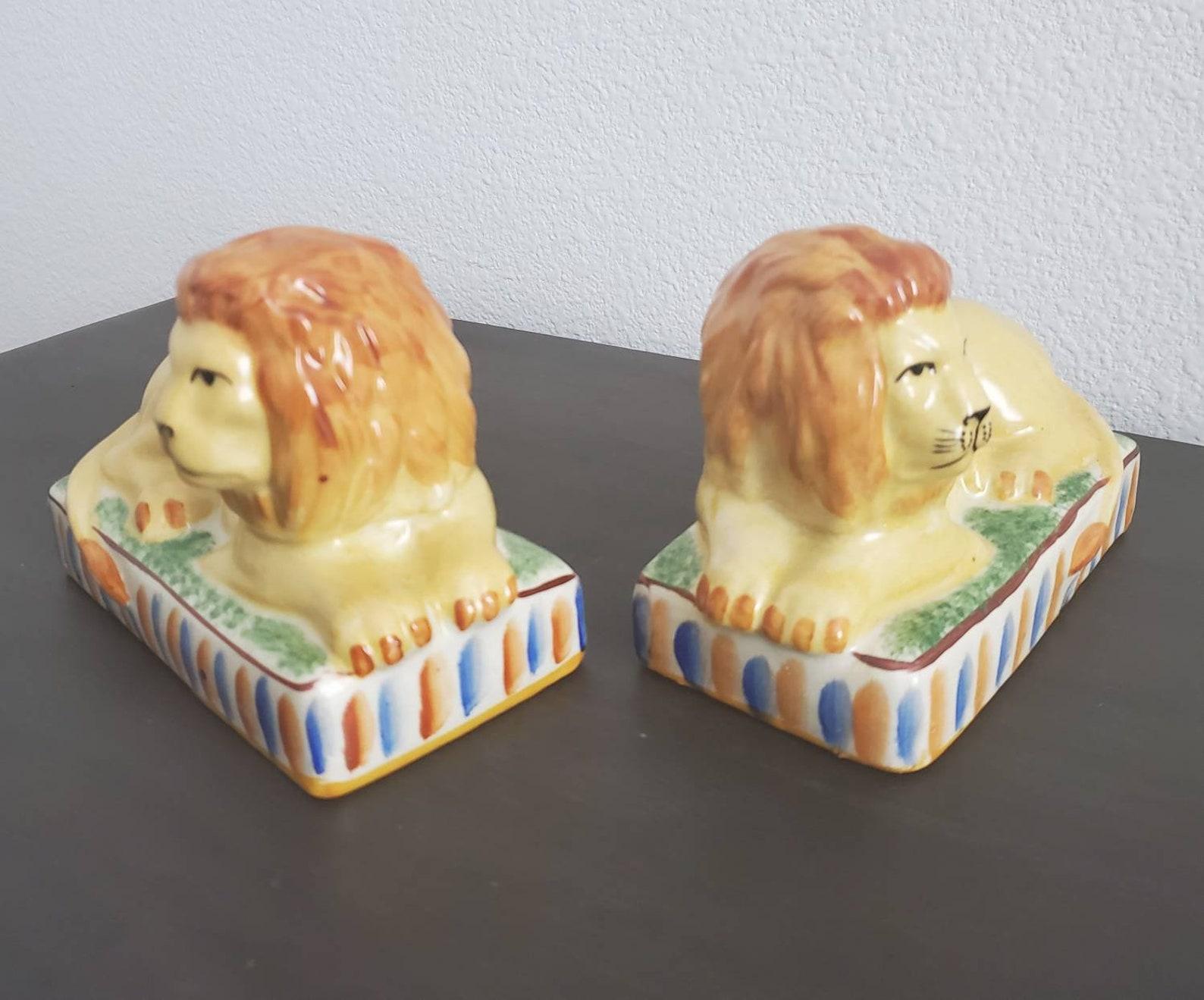 Antique Pair of Staffordshire Recumbent Lions 1