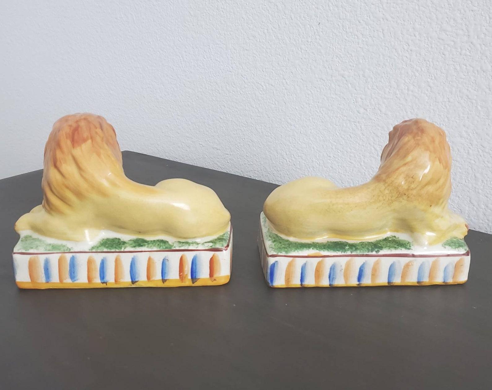 Antique Pair of Staffordshire Recumbent Lions 3