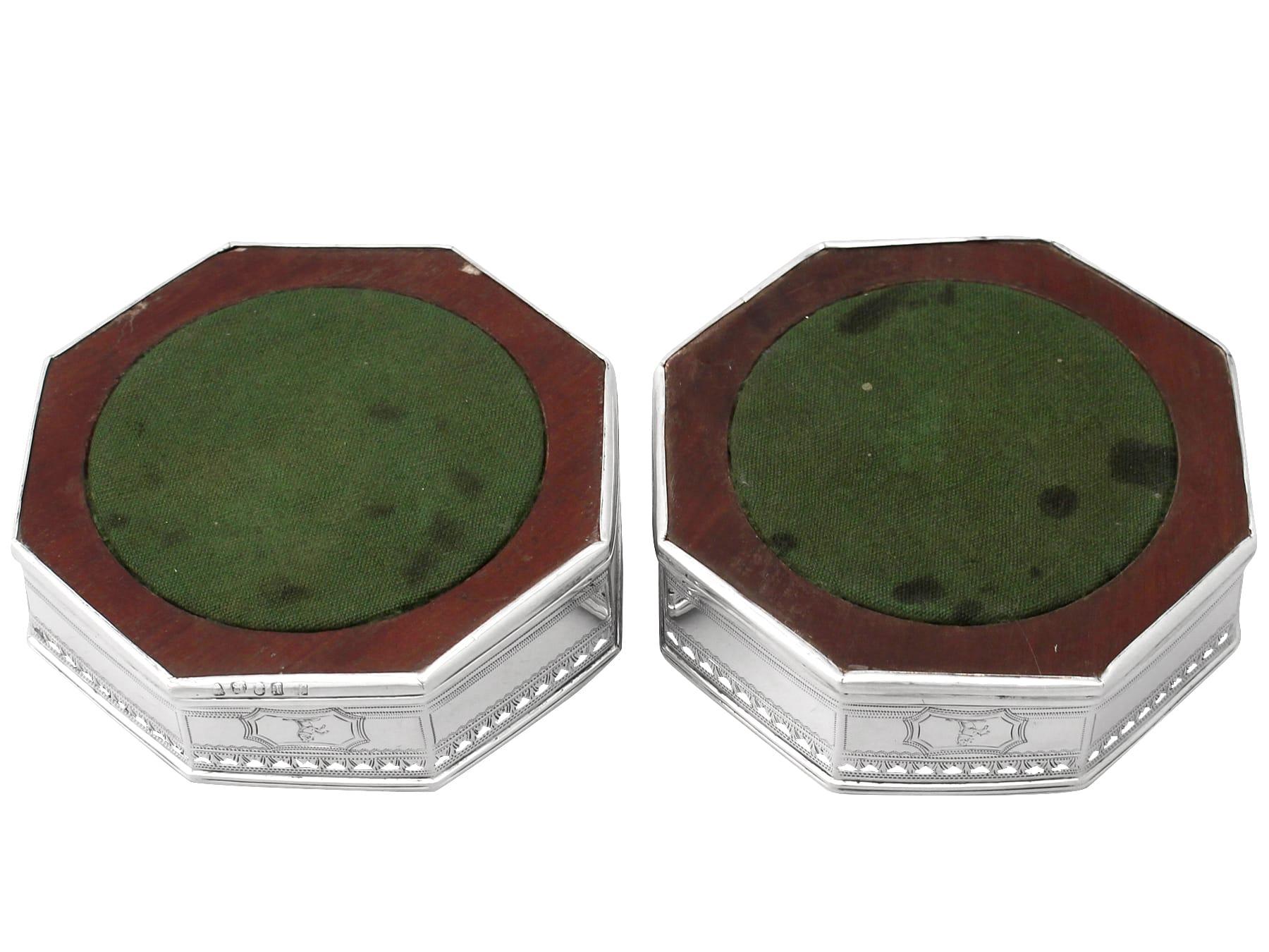 Antique Pair of Sterling Silver Coasters by Joseph Scammell For Sale 3