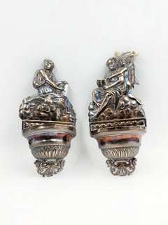Antique Pair of sterling silver holy water fonts