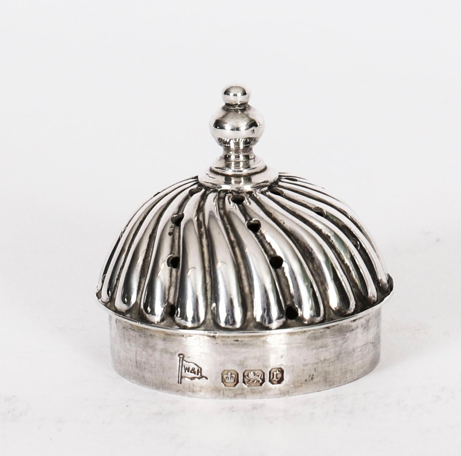 Antica coppia di Shakers in argento sterling per sale e pepe del 1885, XIX secolo in vendita 3