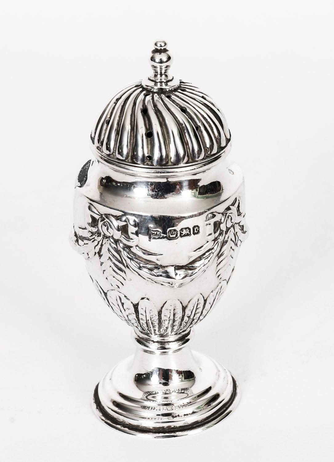 Antica coppia di Shakers in argento sterling per sale e pepe del 1885, XIX secolo In condizioni buone in vendita a London, GB