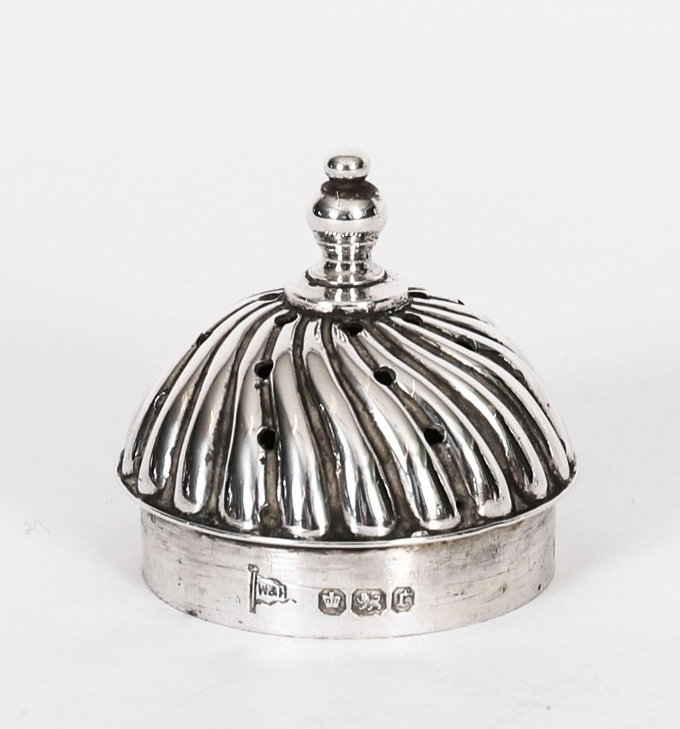 Antica coppia di Shakers in argento sterling per sale e pepe del 1885, XIX secolo in vendita 2