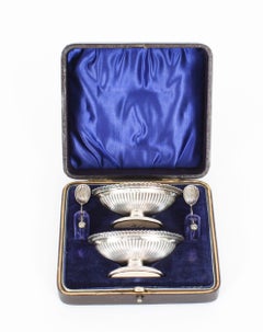 Antique Pair of Sterling Silver Salts & Spoons by William H Leather 1897 19th C