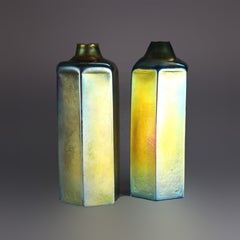 Antique Pair of Steuben Aurene Oversized Bottles Signed Fredrick Carder, c 1920