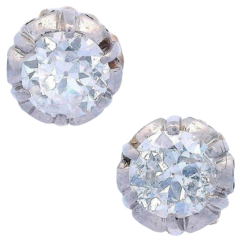 Coppia di borchie antiche in oro 18kt e platino con 1,00 CTS di diamanti in vendita