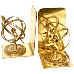 Antique Pair of Sundial Solid Patinated Brass Bookends