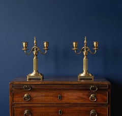 Antique Pair Of Swedish Brass Elegant Neoclassical Gustavian Manner Candlesticks