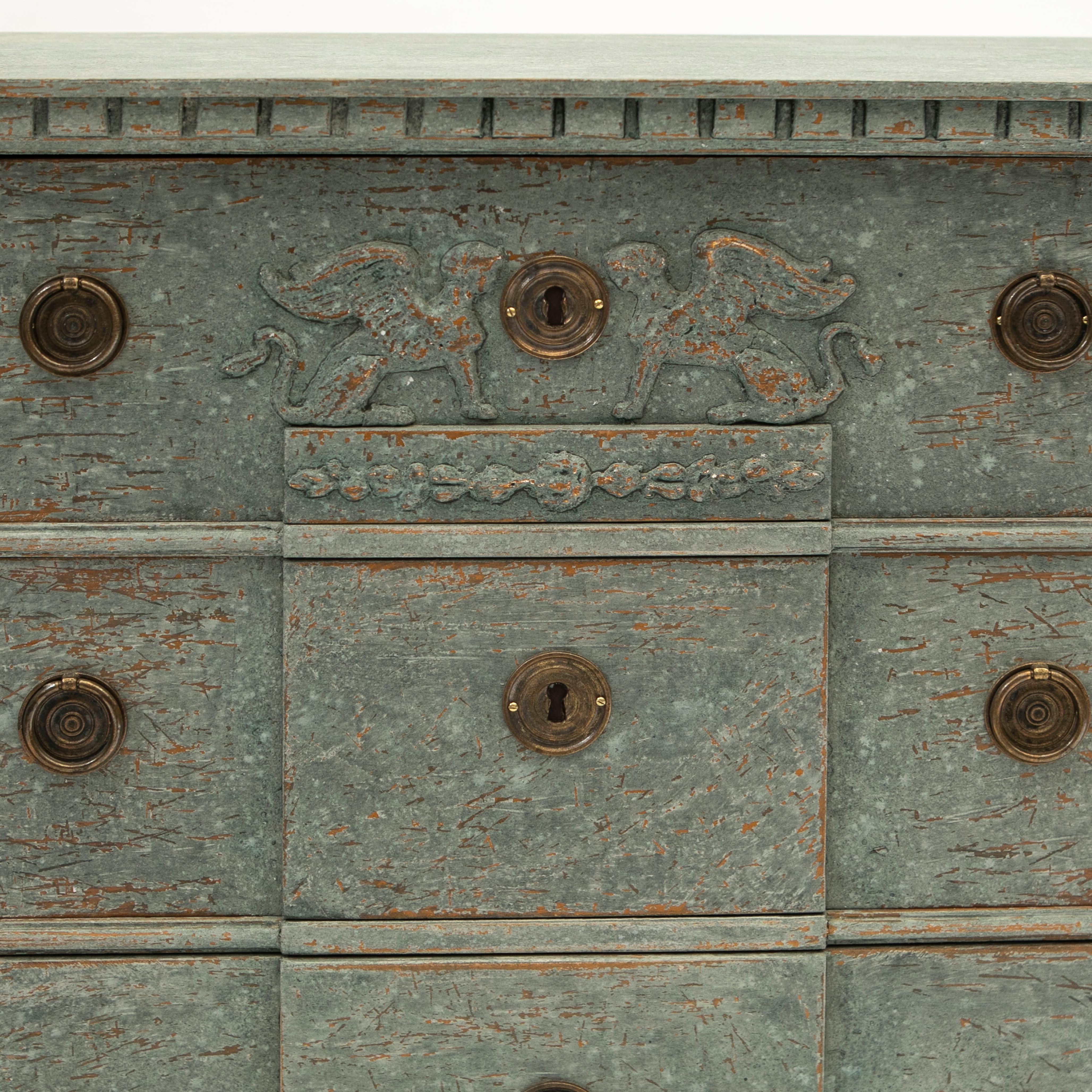Antique Pair of Swedish Gustavian Style Blue Painted Chest of Drawer 2