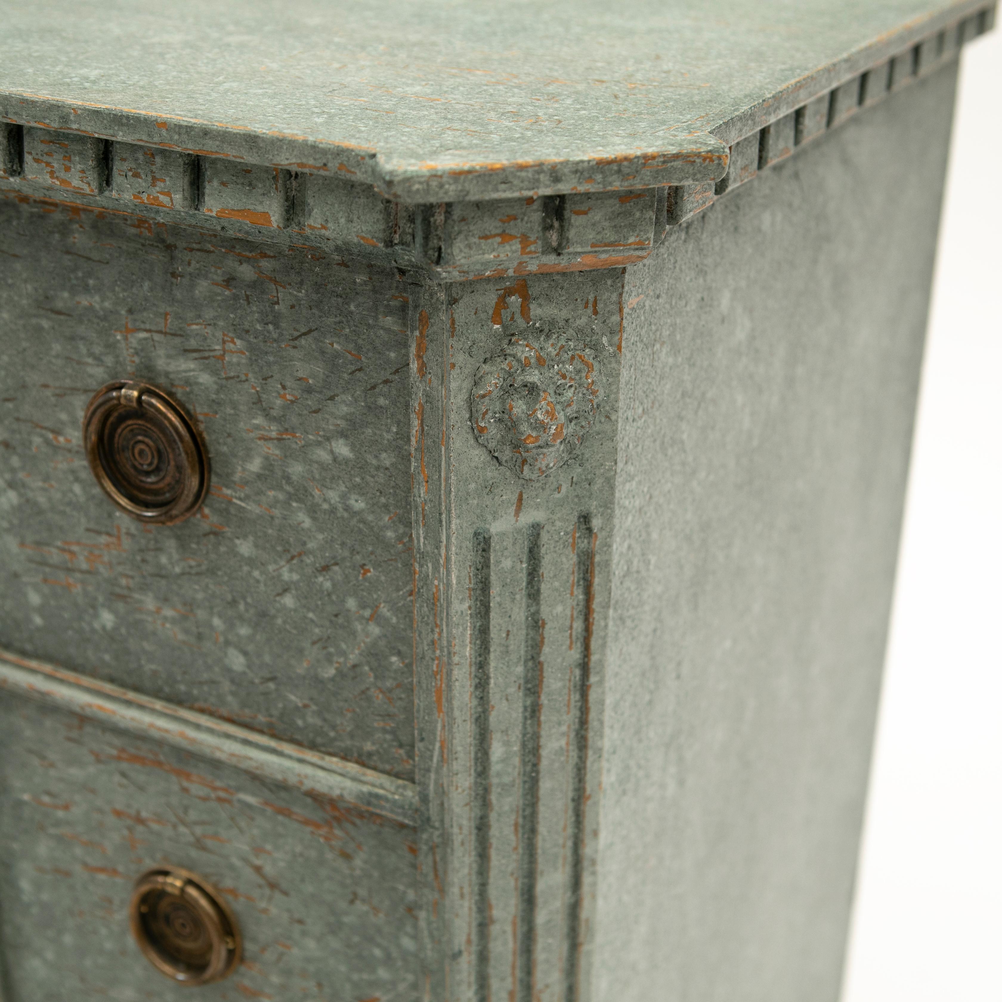Antique Pair of Swedish Gustavian Style Blue Painted Chest of Drawer 1