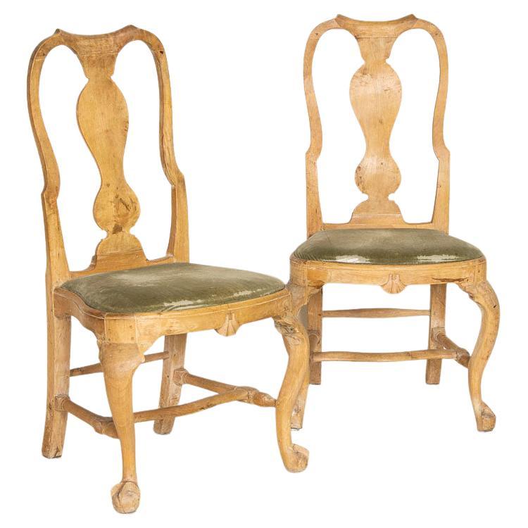 Antique Pair of Swedish Rococo Birch Side Chairs with Ball and Claw Feet, circa