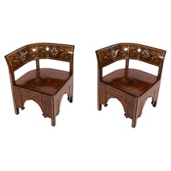 Vintage Pair of Syrian Parquetry Inlaid Armchairs C1900