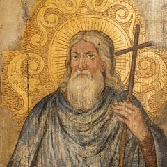 Antique Pair of Tall Icons on Wood Panel circa 1800s, Saint Bartholomew and Sai