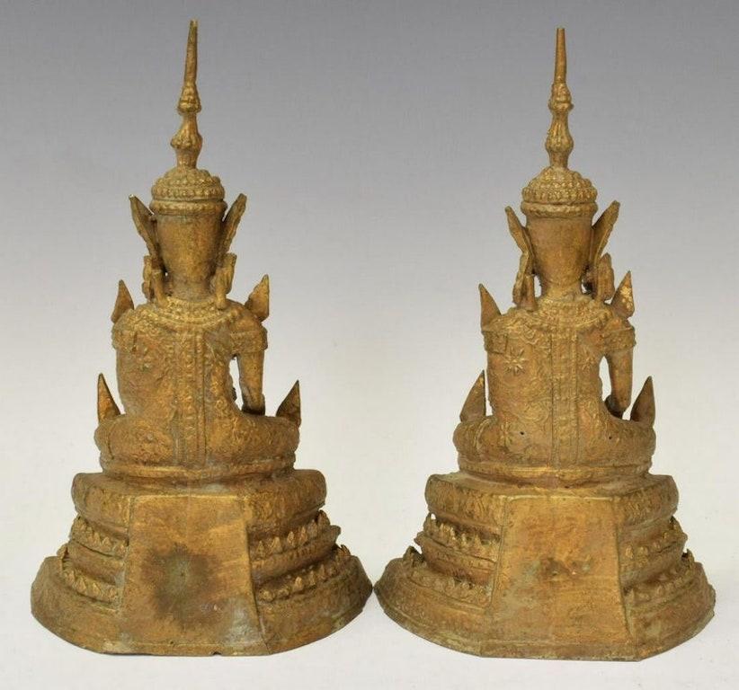 Antique Pair of Thai Gilt Bronze Rattanakosin Period Buddha Sculpture In Good Condition In Forney, TX