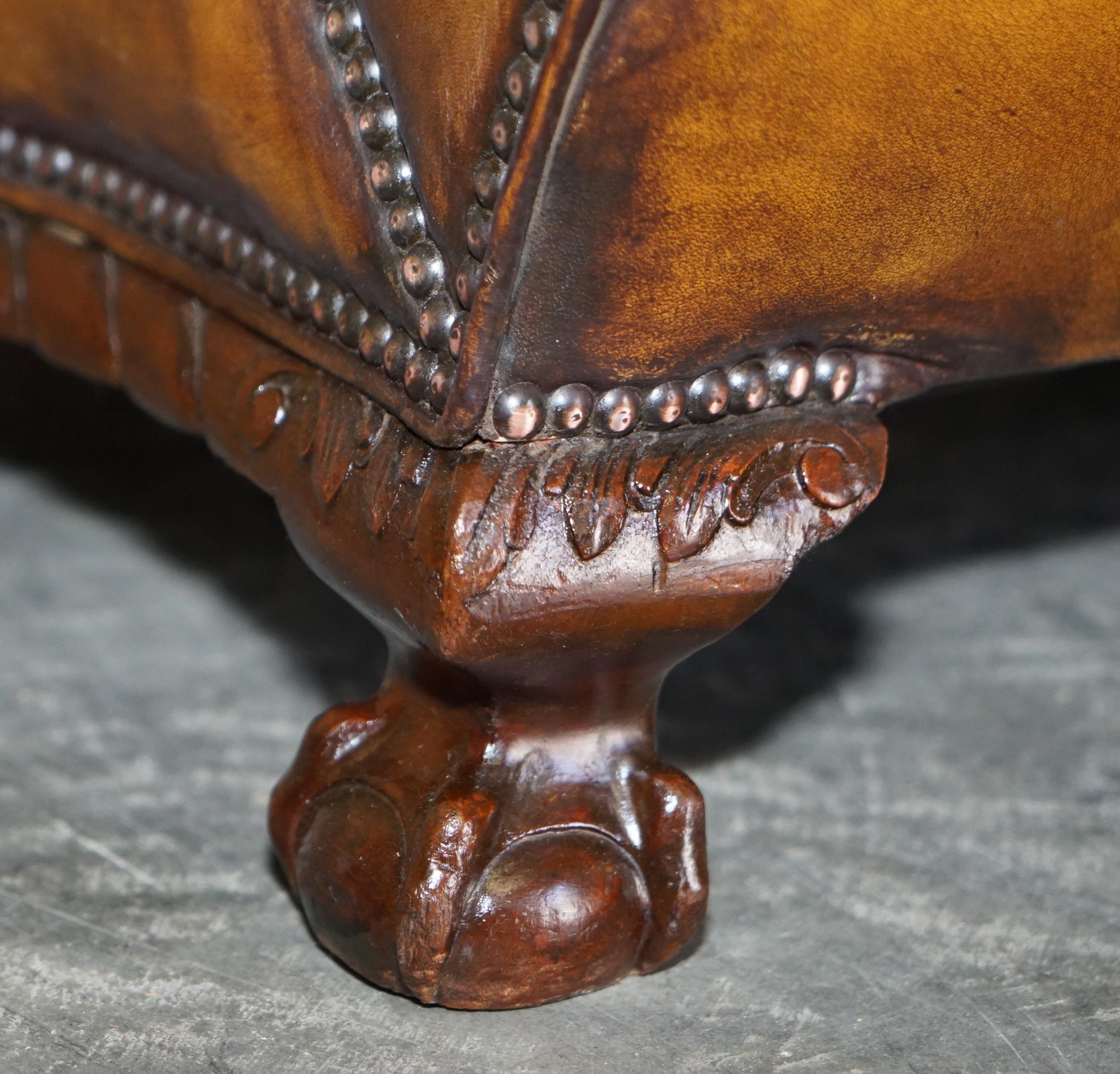 Antikes Paar antiker Sessel aus braunem Leder im Thomas Chippendale-Stil aus Chesterfield im Angebot 6